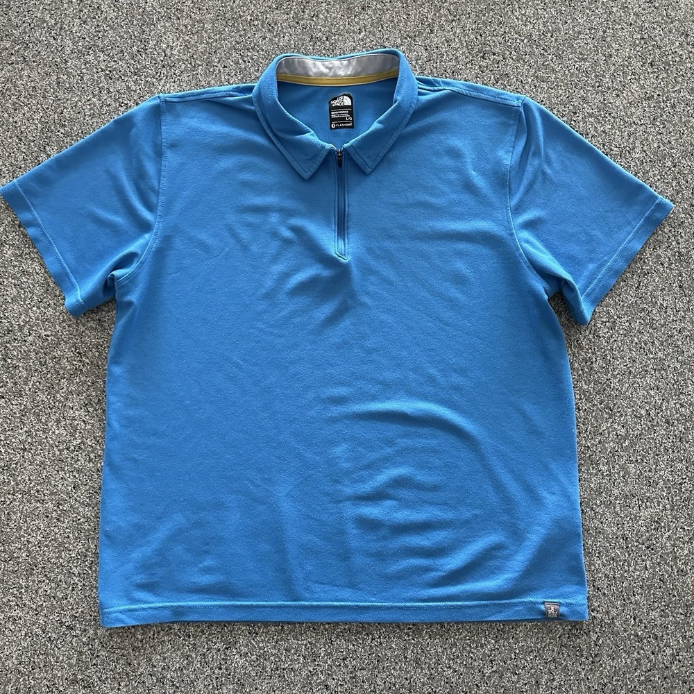 The North Face Polo Mens L 1/4 Zip Shirt Flash Dry Blue Short Sleeve Cotton‎